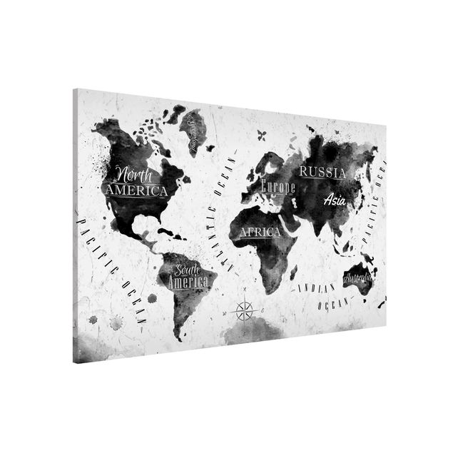 Magnettafel Weltkarte Weltkarte Aquarell schwarz