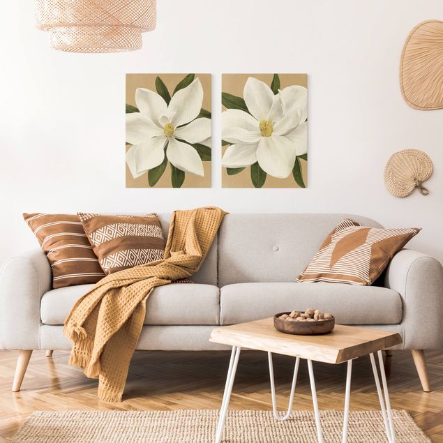 Leinwandbilder Blumen Magnolien auf Gold