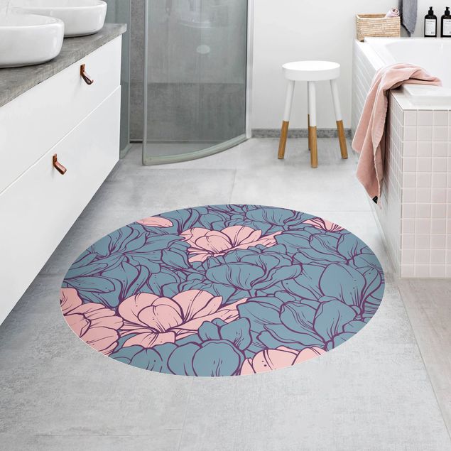 Moderne Teppiche Magnolien Blütenmeer Altrosa und Petrol