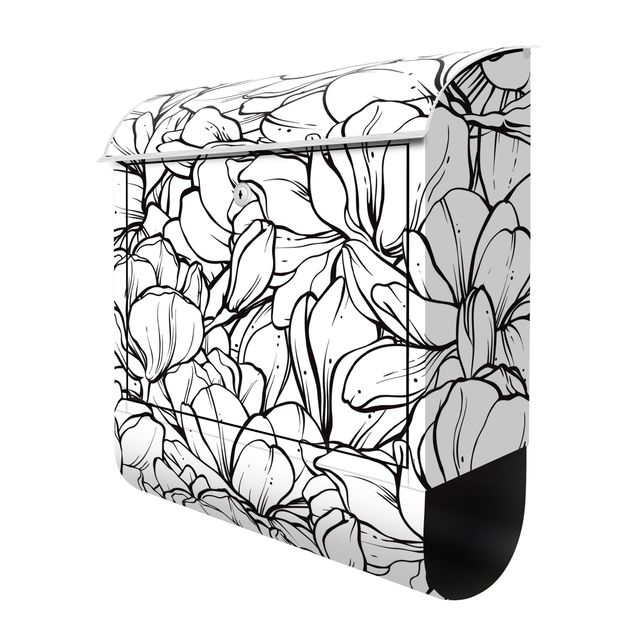 Designer Briefkasten Magnolien Blütenmeer Schwarz Weiß