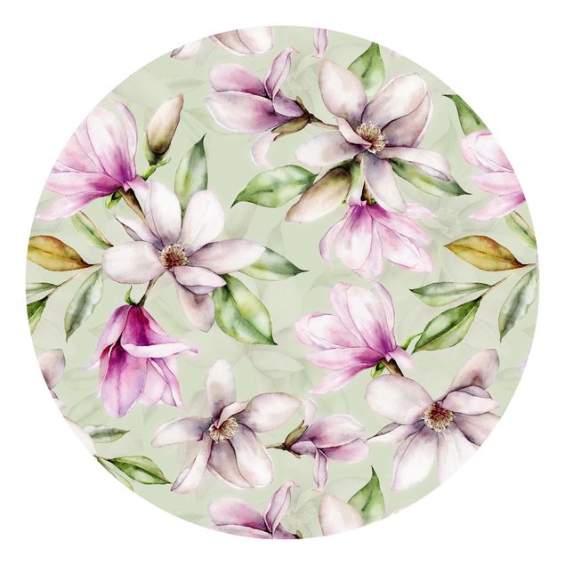 Fototapete Blumen Magnolien Illustration auf Mint