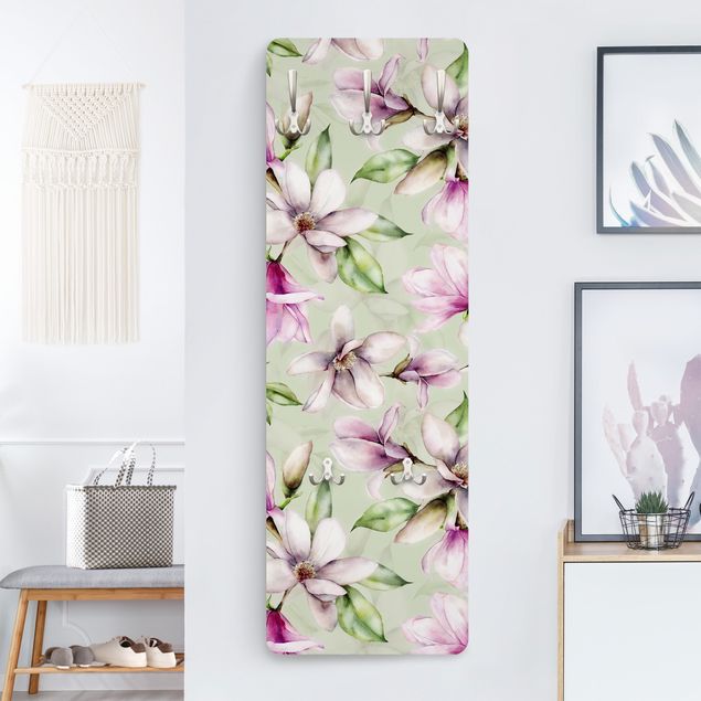Garderobenpaneel Magnolien Illustration auf Mint