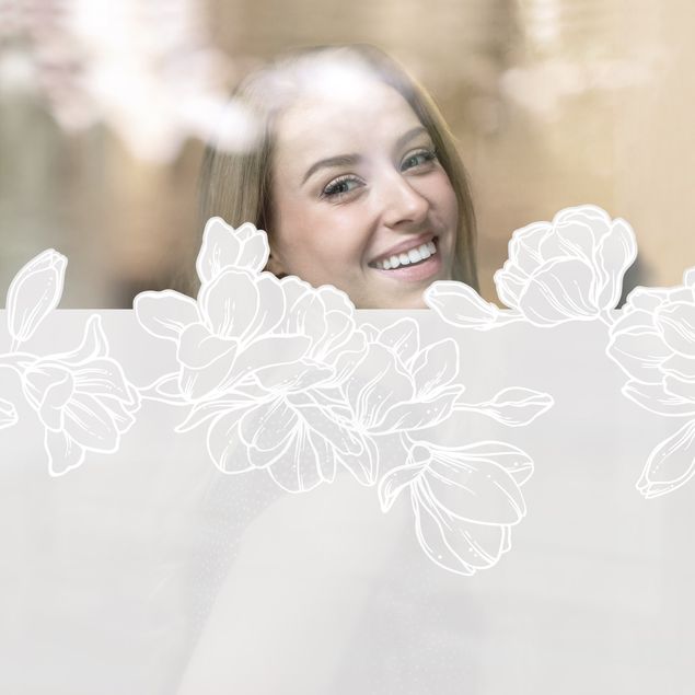 Folie für Fenster Magnolienblüten Bordüre