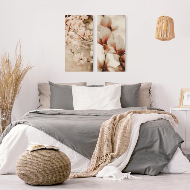 Moderne Leinwandbilder Wohnzimmer Magnolienblüten Set