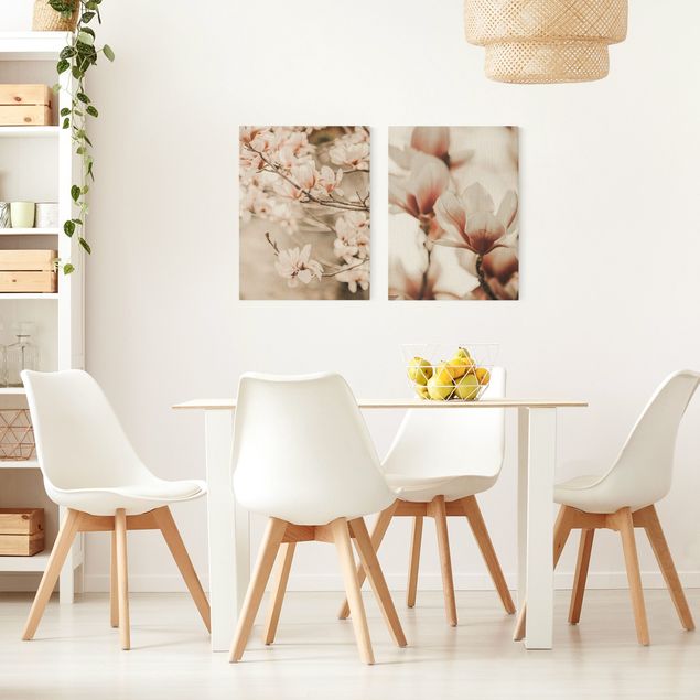 Moderne Leinwandbilder Wohnzimmer Magnolienblüten Set