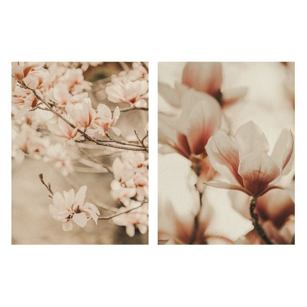 Schöne Leinwandbilder Magnolienblüten Set