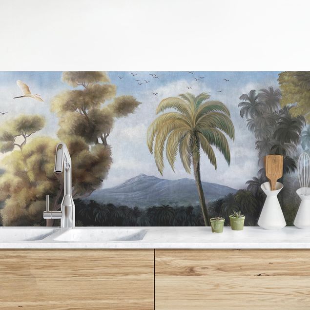 Küchenrückwände Platte Malerischer Vintage Dschungel