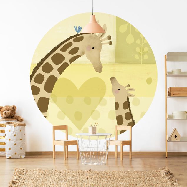 runde Fototapete Mama und ich - Giraffen