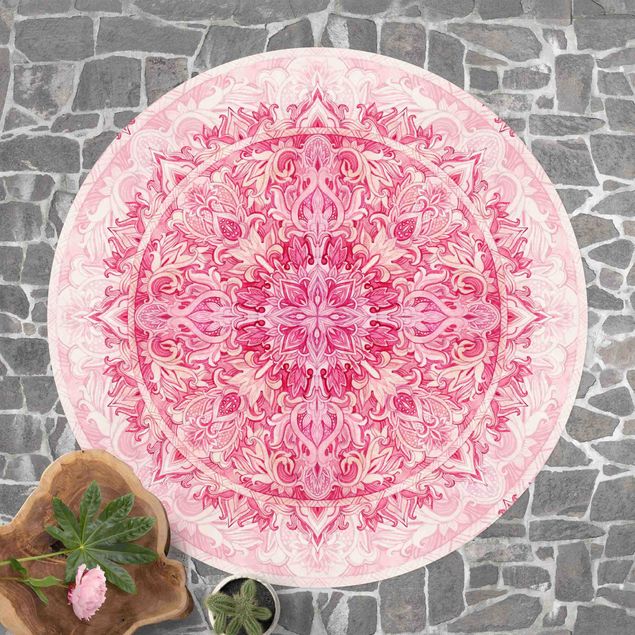 outdoor-teppich wetterfest Mandala Aquarell Ornament Muster pink