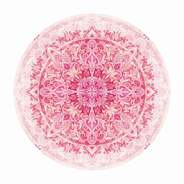 Runder Vinyl-Teppich - Mandala Aquarell Ornament Muster pink