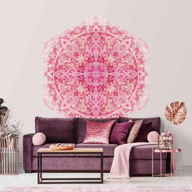Mandala Tapete Mandala Aquarell Ornament Muster pink