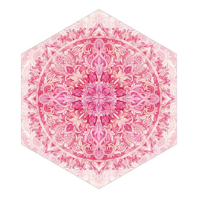 Fototapete modern Mandala Aquarell Ornament Muster pink