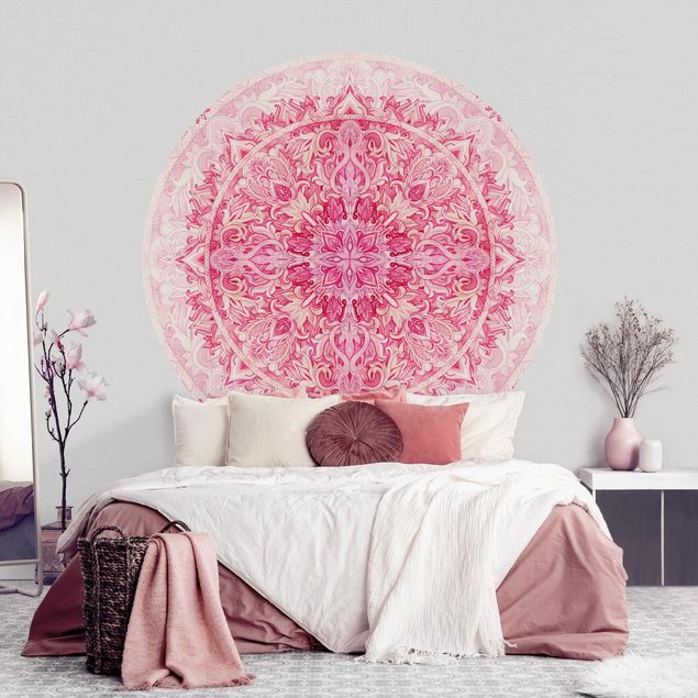 Tapeten rund Mandala Aquarell Ornament Muster pink