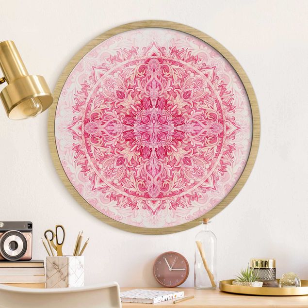 Bild rund Mandala Aquarell Ornament Muster pink