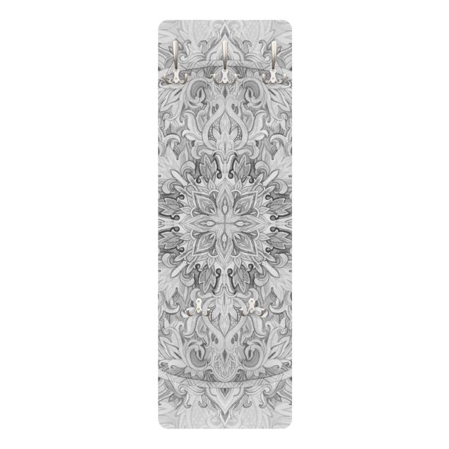 Wandgarderobe - Mandala Aquarell Ornament Muster Schwarz-Weiß