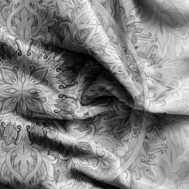 Fenstervorhänge Mandala Aquarell Ornament Muster Schwarz-Weiß