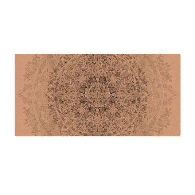 Kork-Teppich - Mandala Aquarell Ornament Muster schwarz weiß - Querformat 2:1
