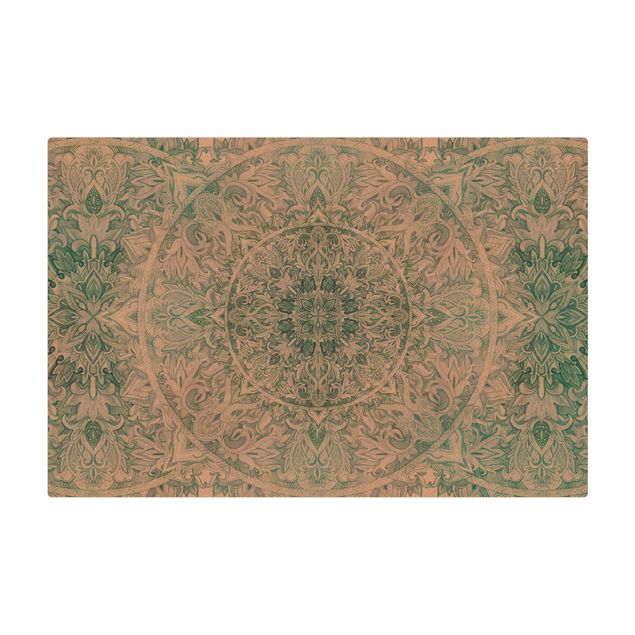 Kork-Teppich - Mandala Aquarell Ornament Muster türkis - Querformat 3:2