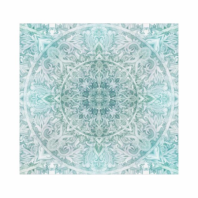 Duschrückwand - Mandala Aquarell Ornament Muster türkis