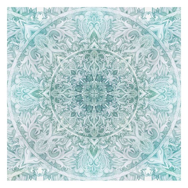 Fototapete - Mandala Aquarell Ornament Muster türkis