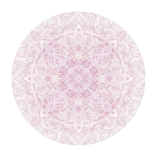 Runder Vinyl-Teppich - Mandala Aquarell Ornament rosa
