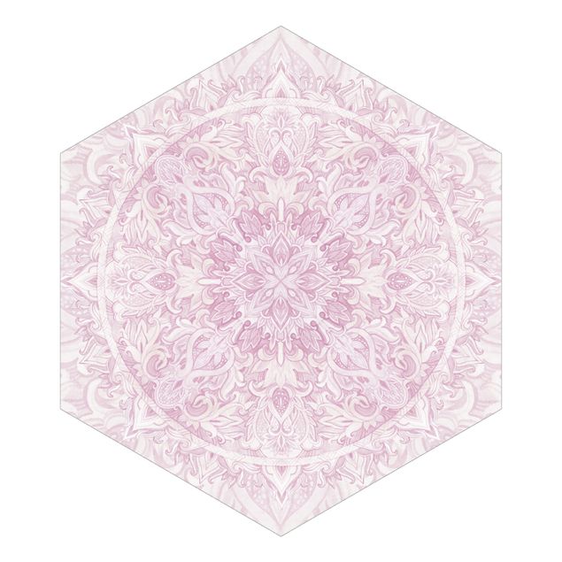 Fototapete modern Mandala Aquarell Ornament rosa