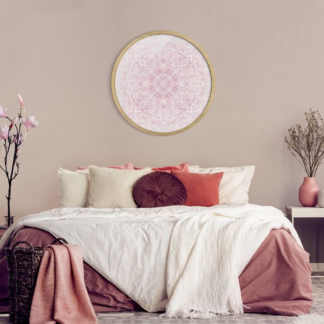 Kunstdruck Bilder mit Rahmen Mandala Aquarell Ornament rosa