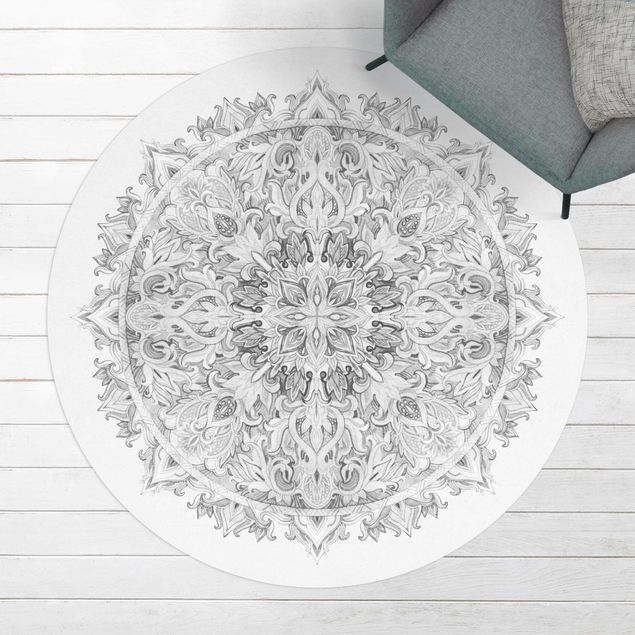Teppiche Mandala Aquarell Ornament schwarz weiß