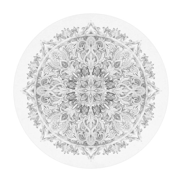 Runder Vinyl-Teppich - Mandala Aquarell Ornament schwarz weiß