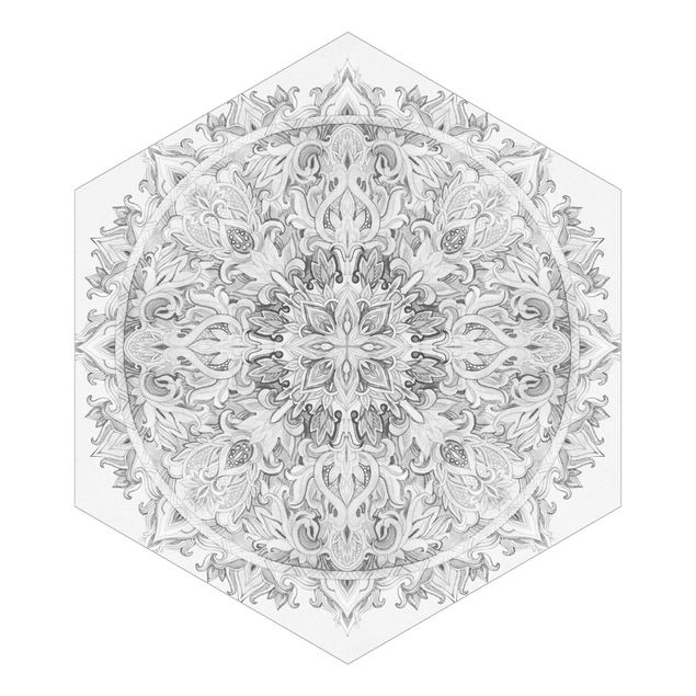 Fototapete modern Mandala Aquarell Ornament schwarz weiß