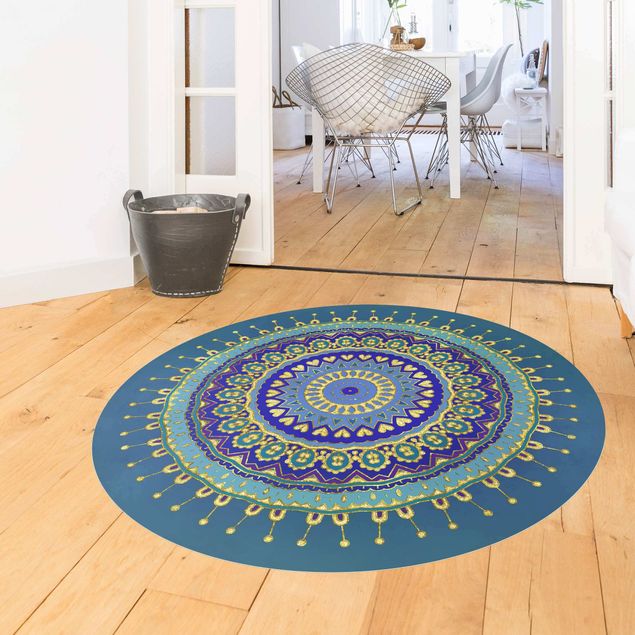 Moderne Teppiche Mandala Blau Gold
