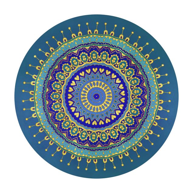 Runder Vinyl-Teppich - Mandala Blau Gold