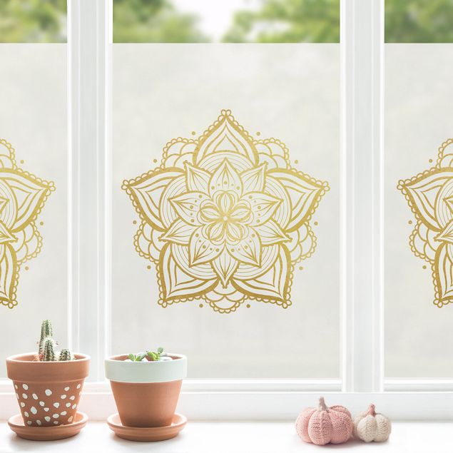 Fensterfolie Muster Mandala Blüte Illustration weiß gold