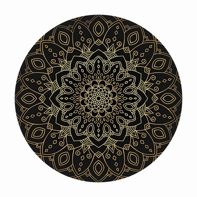 Teppiche groß Mandala Blüte Muster gold schwarz