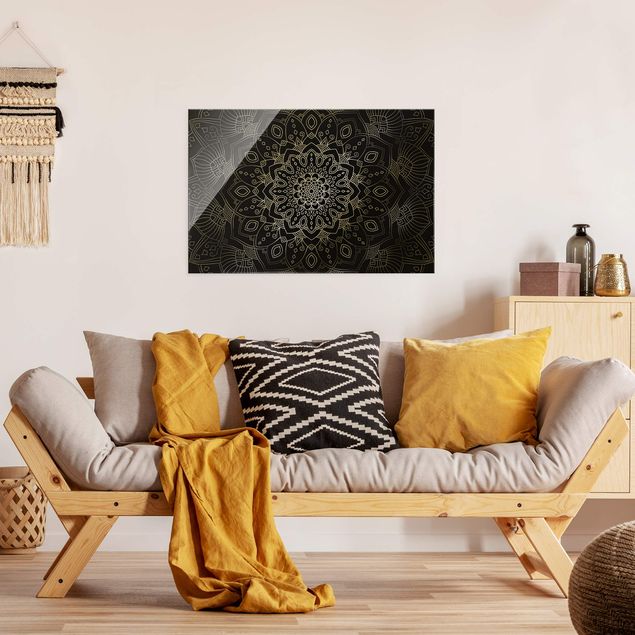 Wandbilder Mandala Blüte Muster silber schwarz