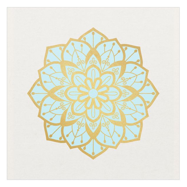 Fensterfolien Mandala Illustration Blüte hellblau gold