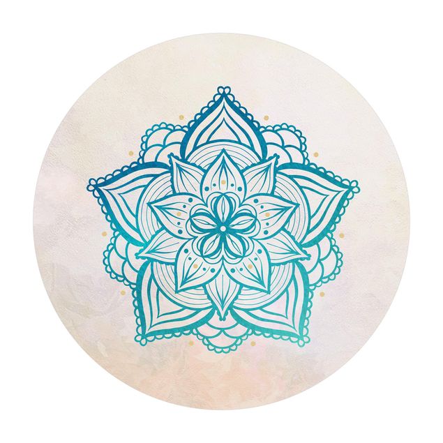 Runder Vinyl-Teppich - Mandala Illustration Mandala gold blau