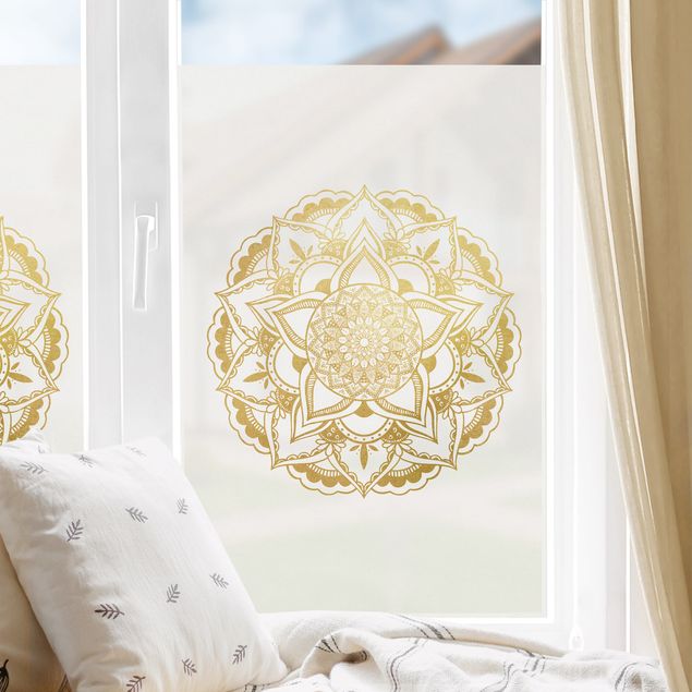 Fensterfolie Muster Mandala Illustration Ornament weiß gold