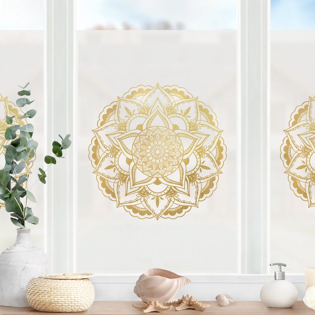 Fensterfolie Farbig Mandala Illustration Ornament weiß gold