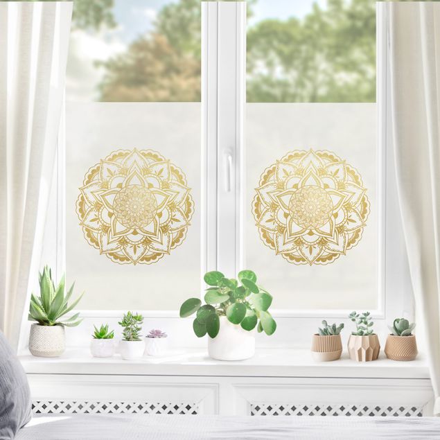 Fensterbilder Weiß Mandala Illustration Ornament weiß gold