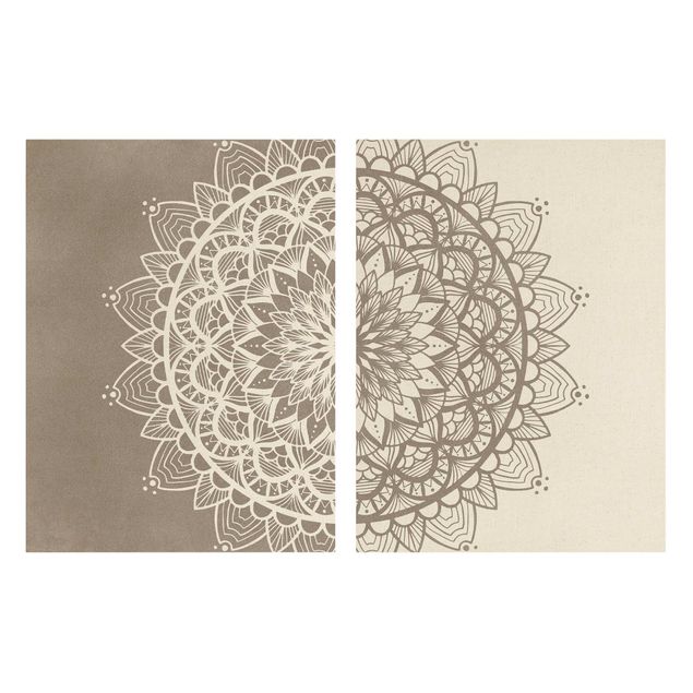 Schöne Leinwandbilder Mandala Illustration shabby Set beige weiß