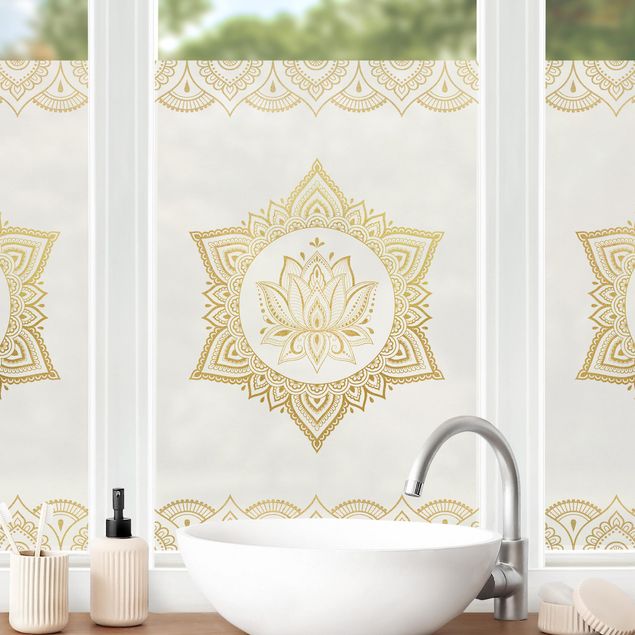 Fensterfolie Muster Mandala Lotus Illustration Ornament weiß gold