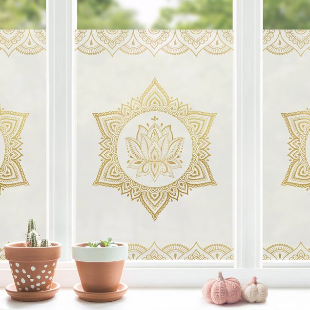 Fensterfolie Farbig Mandala Lotus Illustration Ornament weiß gold