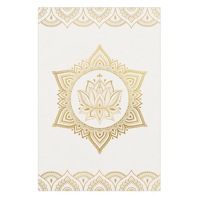 XXL Fensterbilder Mandala Lotus Illustration Ornament weiß gold