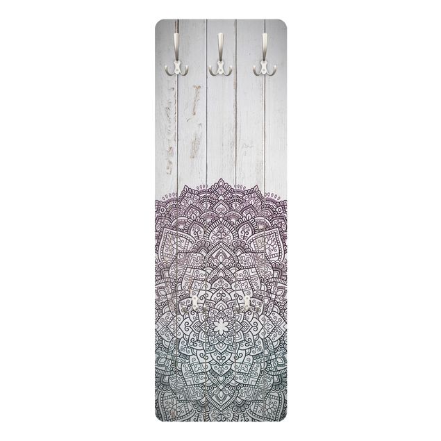 Garderobe - Mandala Lotusblüte Holzoptik weiß