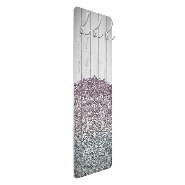 Garderobe - Mandala Lotusblüte Holzoptik weiß