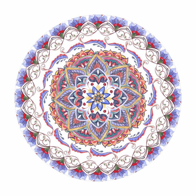 Runder Vinyl-Teppich - Mandala Meditation Pranayama
