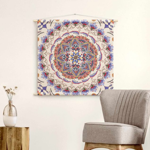 Wandbehang Stoffbild Mandala Meditation Pranayama