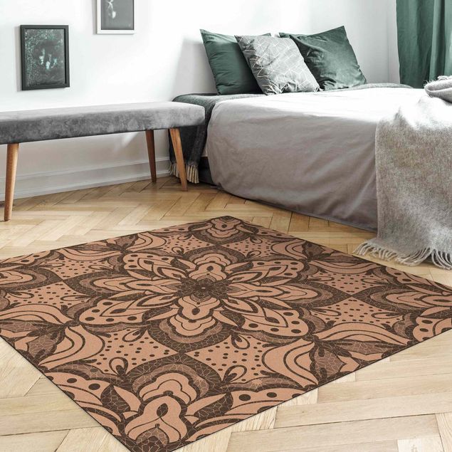 Teppich Orientalisch Mandala mit Raster und Punkten in Grau