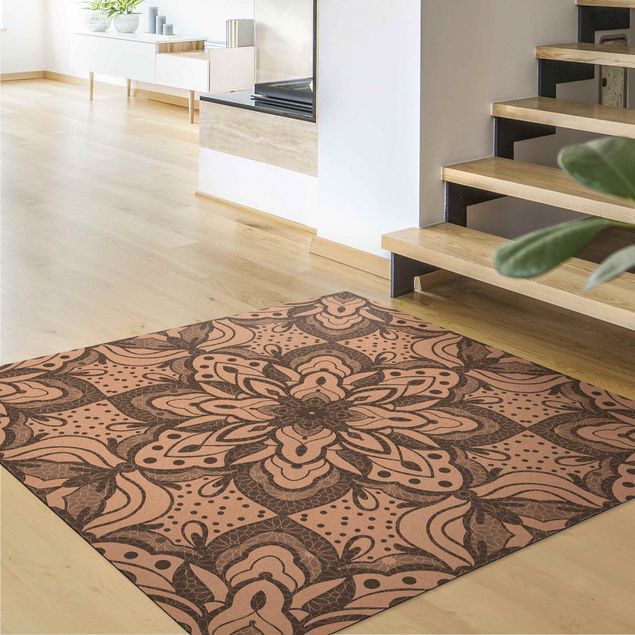 Moderne Teppiche Mandala mit Raster und Punkten in Grau